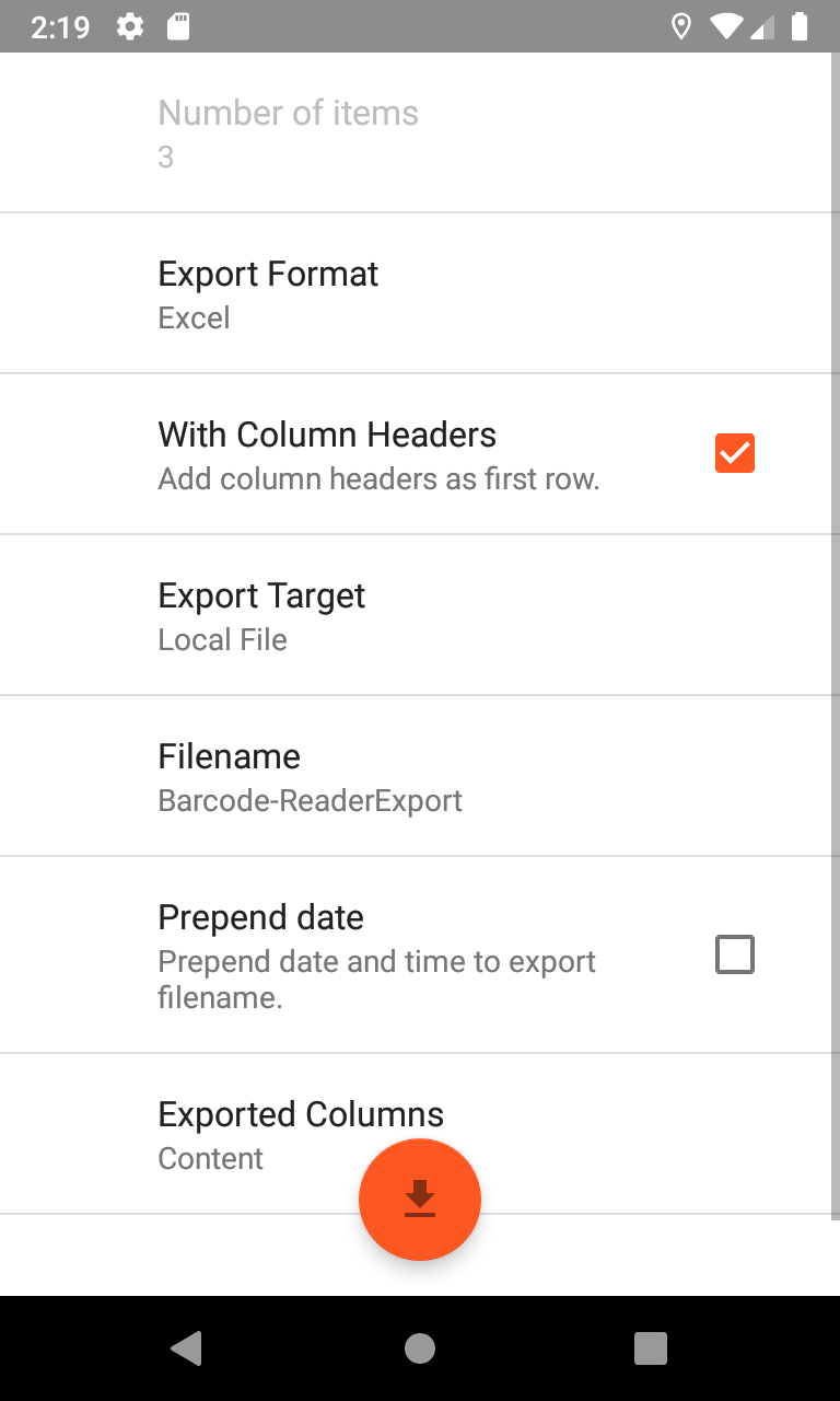 Export of fougd barcodes.